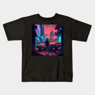 Cyberpunk colorful night city Kids T-Shirt